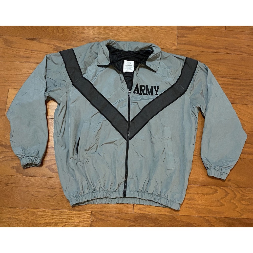 US Army IPFU Jacket Medium Long Gray Reflective PT Windbreaker Military